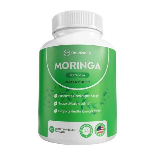 Rosabella Moringa Capsules - Pure Moringa Powder, Energy, Skin, Immune & Gut Health Superfood, Rich in Antioxidants, Essential Vitamins & Amino Acids, Natural Green Superfood Supplement - 60 Count